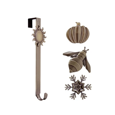 Haute Decor Rubbed Bronze Adjustable Wreath Hanger with Nature Icons
