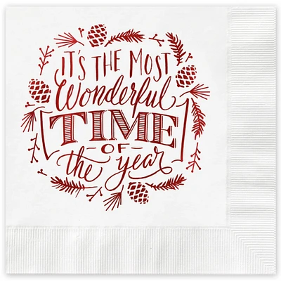 JAM Paper White Most Wonderful Time Holiday Beverage Napkins, 25ct.