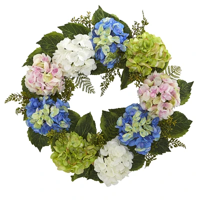 24” Blue & Pink Hydrangea Wreath