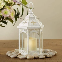 Kate Aspen White LED Hexagon Distressed Lantern Set