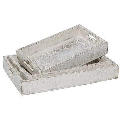 White Mango Wood Farmhouse Tray Set