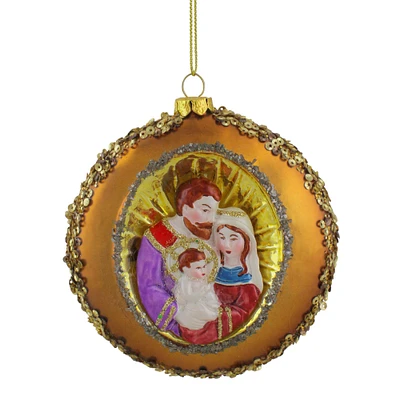 4" Joseph, Mary & Baby Jesus Glass Disc Ornament