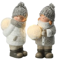 8" Pre-lit Children With Snowballs Set