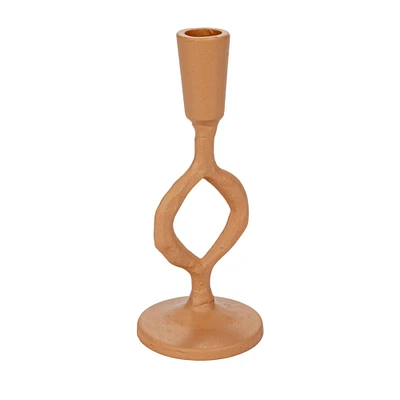 7.5" Small Tan Decorative Cast Metal Taper Candle Holder