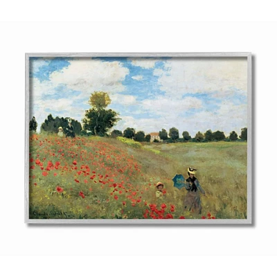 Stupell Industries The Poppy Field by Monet Classic Painting in Gray Frame