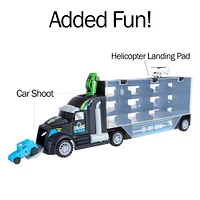 Toy Time Semi-Truck Car Carrier Set with Helipad