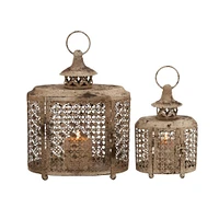 Beige Metal Rustic Lantern Set