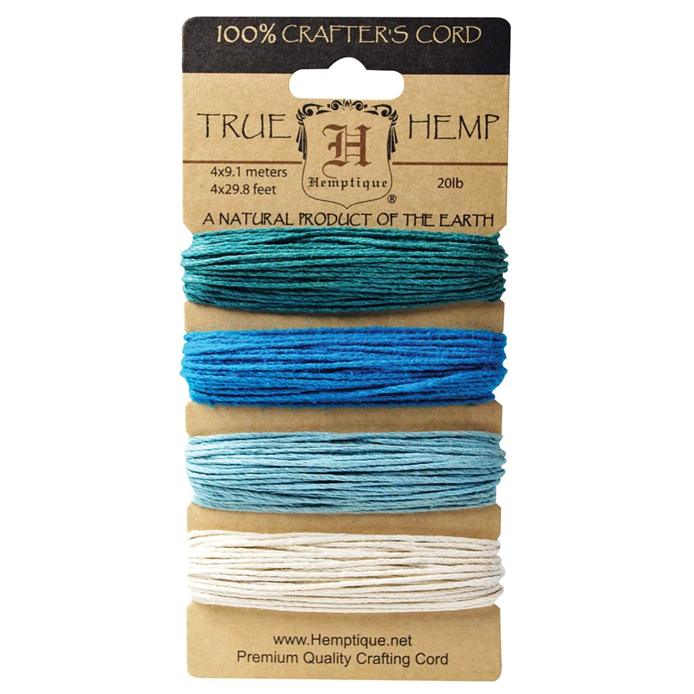 12 Packs: 4 ct. (48 total) Hemptique® 20lb. Aquamarine Hemp Crafter's Cords