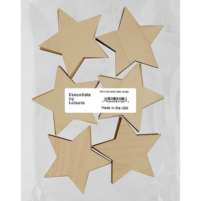 Essentials by Leisure Arts 24 Pack 3" x 3" Stars Flat Wood Shape