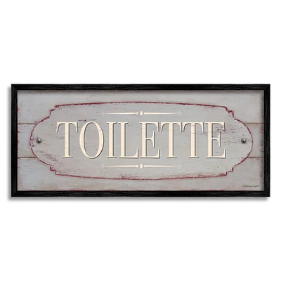 Stupell Industries Rustic Toilette Sign French Farmhouse Traditional Grain Pattern Framed Wall Art