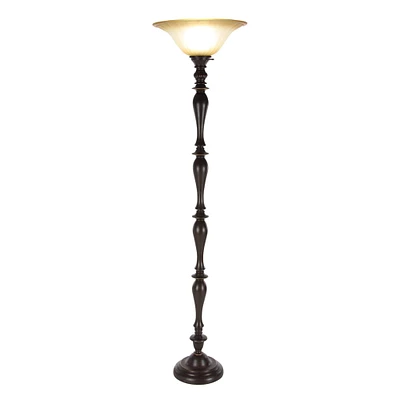Brown Tempered Glass and Polystone Traditional Torchiere Floor Lamp, 72" x 16" x 16"