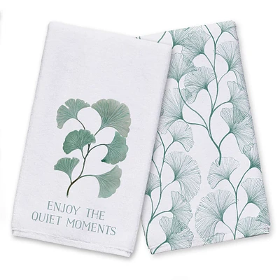 Watercolor Green Gingko Tea Towel Set