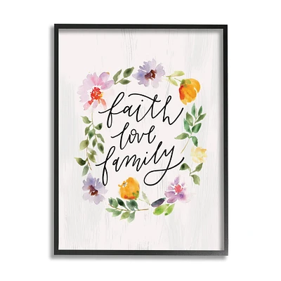 Stupell Industries Faith Love Family Quote Traditional Floral Wreath in Frame Wall Art