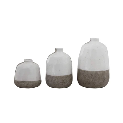 White & Gray Stripe Terracotta Vase Set