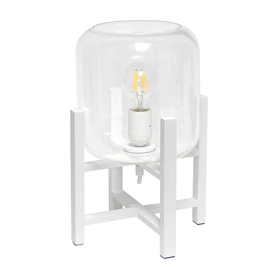 Simple Designs™ 13.5" White Wood Mounted Table Lamp with Clear Glass Cylinder Shade