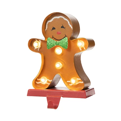 Glitzhome® 7.25'' Marquee LED Gingerbread Man Christmas Stocking Holder