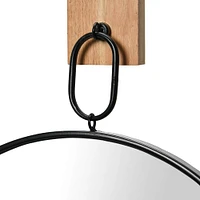 Black & Natural Modern Round Metal Wall Mirror