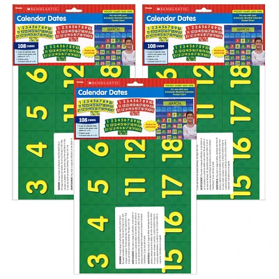 Scholastic® Calendar Dates Pocket Chart Add-ons, 3 Packs of 108