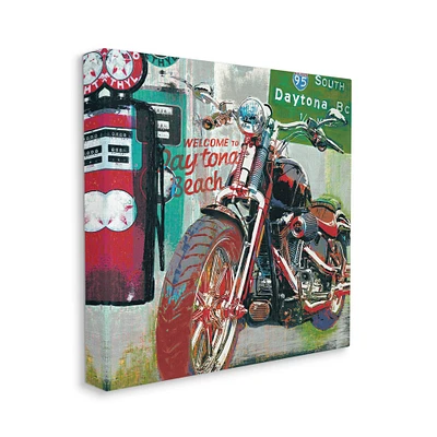 Stupell Industries Colorful Motorcycle Gas Station Pop Art Collage Canvas Wall Art