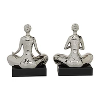 9" Silver Porcelain Yoga Sculpture Set