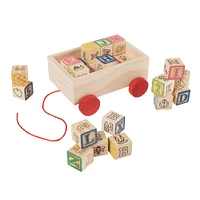 Toy Time ABC & 123 Wooden Blocks with Pull Cart Storage Box