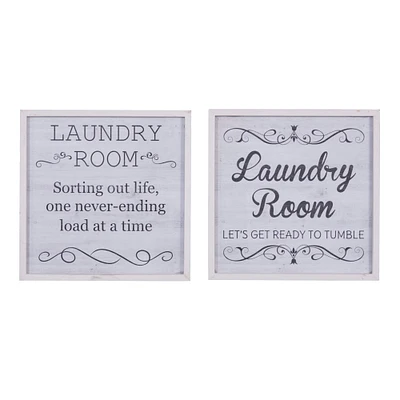 Set of 2 White Wood Farmhouse Sign Wall Decor, 15" x 15"