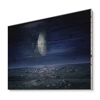 Designart - Full Moon Over Dark Ocean At Night