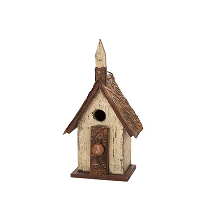 Glitzhome® 13.90" Distressed Wooden Birdhouse