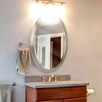Head West Brushed Nickel Stainless Steel Oval Framed Beveled Accent Vanity Mirror