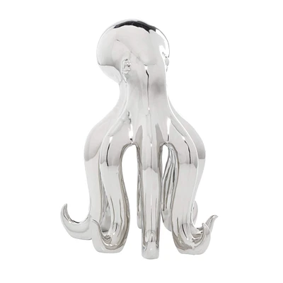 Silver Porcelain Glam Octopus Sculpture, 17" x 11" x 12"