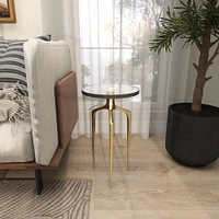 22" Gold Aluminum Accent Table with Textured Glass Top