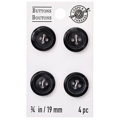 24 Packs: 4 ct. (96 total) 3/4" Black 4-Hole Buttons by Loops & Threads™