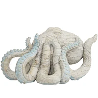 11" Beige Textured Octopus Sculpture with Light Blue Tentacles