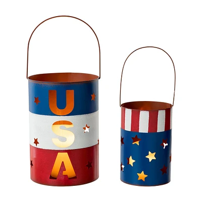 Glitzhome® Metal Patriotic American Bucket Set