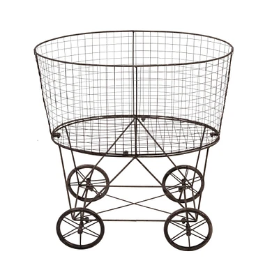 27" Vintage Reproduction Metal Laundry Basket on Wheels