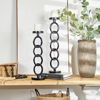 Dark Gray Metal Chain Link Geometric Candle Holder Set