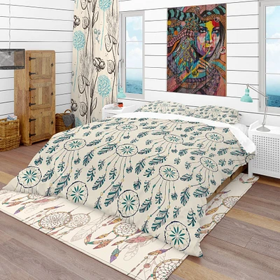 Designart 'Pattern with Indian-American Dream Catcher' Southwestern Bedding Set