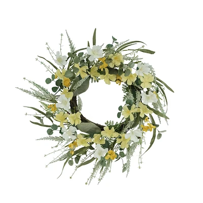 6 Pack: 24" Yellow & White Dogwood Floral Spring Wreath