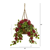 3.5ft. Real Touch Poinsettia and Variegated Holly Artificial Plant in Hanging Basket