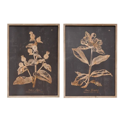 Wood Wall Décor with Botanical Print Set