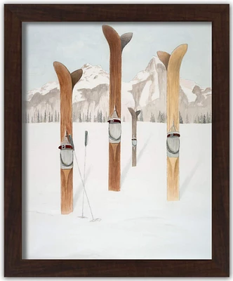 Painted Skis In Snow Black Framed Print Under Plexiglass