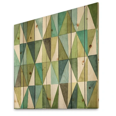 Designart - geometric Green Triangle III - Mid-Century Modern Transitional Print on Natural Pine Wood