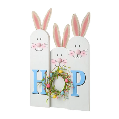 Glitzhome® 29.5" Easter Bunny Family HOP Wooden Porch Sign