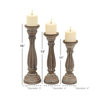 Brown Wood Traditional Candle Holder Set