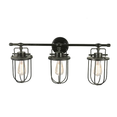 28" Black Industrial Metal Cage 3-Light Wall Sconce