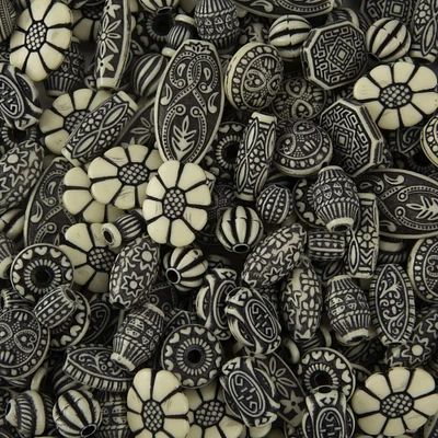 S&S® Worldwide Black & Ivory Old World Plastic Beads