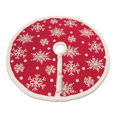 48" Red Woven Snowflake Christmas Tree Skirt Décor