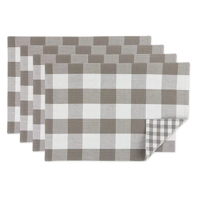 DII® Gray & White Reversible Gingham & Buffalo Check Placemat Set, 4ct.