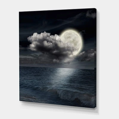 Designart - Full Moon In Cloudy Night Sky VI - Nautical & Coastal Canvas Wall Art Print