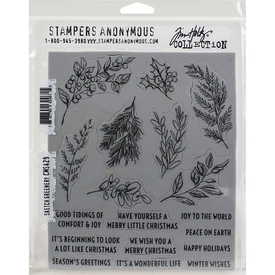 Stampers Anonymous Tim Holtz® Sketch Greenery Cling Stamps